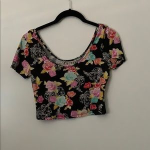 Black floral crop top